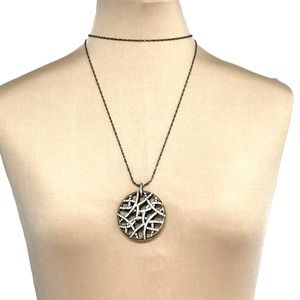 necklace round puff pendant 1 6/8" crystal pave LIA SOPHIA 42" chain reversible